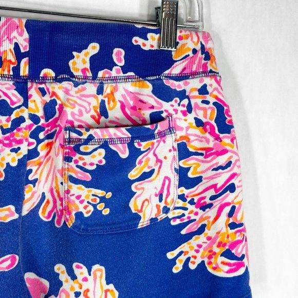 Lilly Pulitzer Small Shorts Yasmin Coral Print Blue Pink Pull On Pockets 1474 - Picture 7 of 9